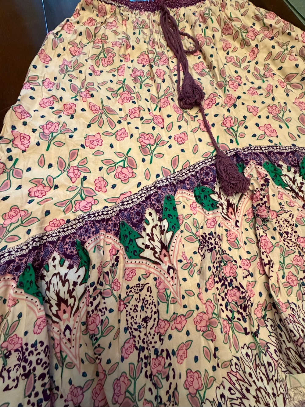 Cupshe Cream and Purple Floral High-Low Maxi Skirt - Picture 8 of 8